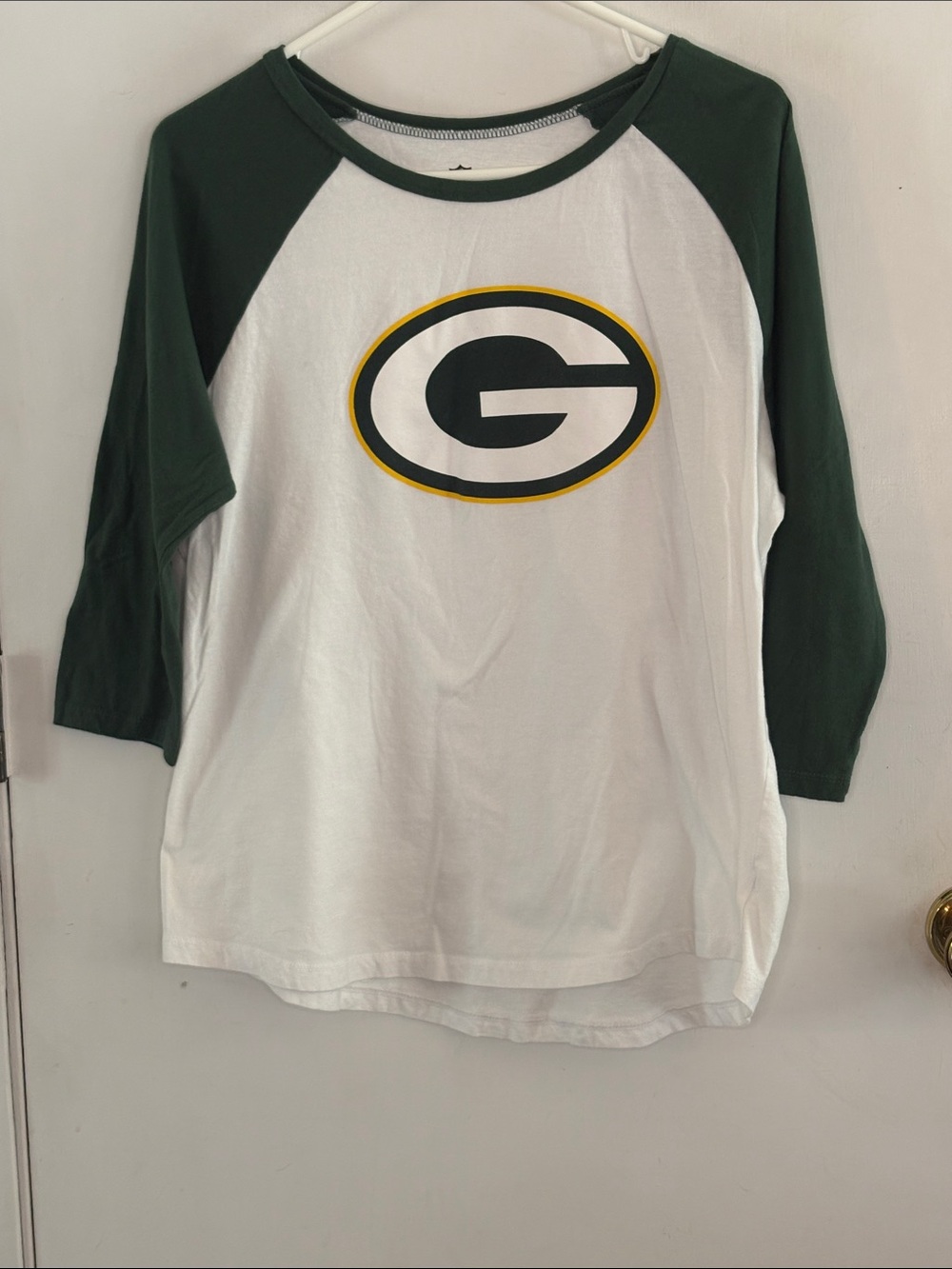 NFL Green Bay Packers white green raglan t-shirt Size XL